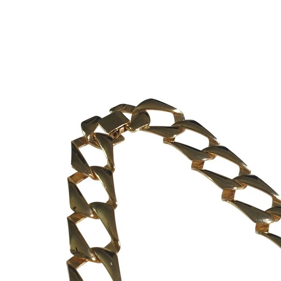 Gold Tone Fashion Necklace Abstract Panel Retro Link Chain Clasp Closure Gift - Picture 3 of 5